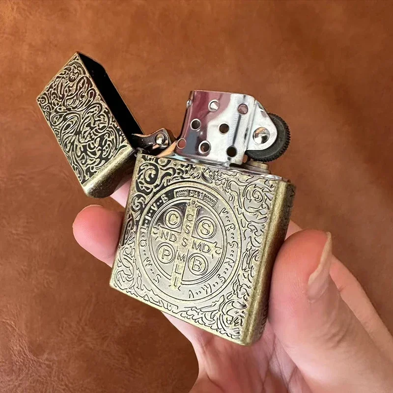 Zorro Brass Kerosene Lighter 1:1 Constantine Collection Deep Carved Pattern Creative Men\'s Smoking Accessories