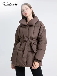 Vielleicht acolchada-Chaqueta de algodón con cinturón para mujer, abrigo con cuello alto, ropa de invierno, estilo coreano, novedad de 2024