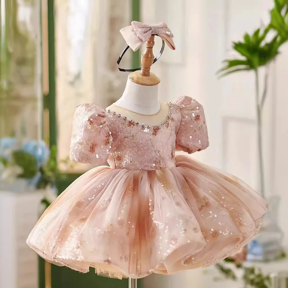 Kinder Abendkleider Pailletten Prinzessin Kleider elegante Mädchen formelle Ballkleider 3-12y Geburtstag Bankett Kleidung