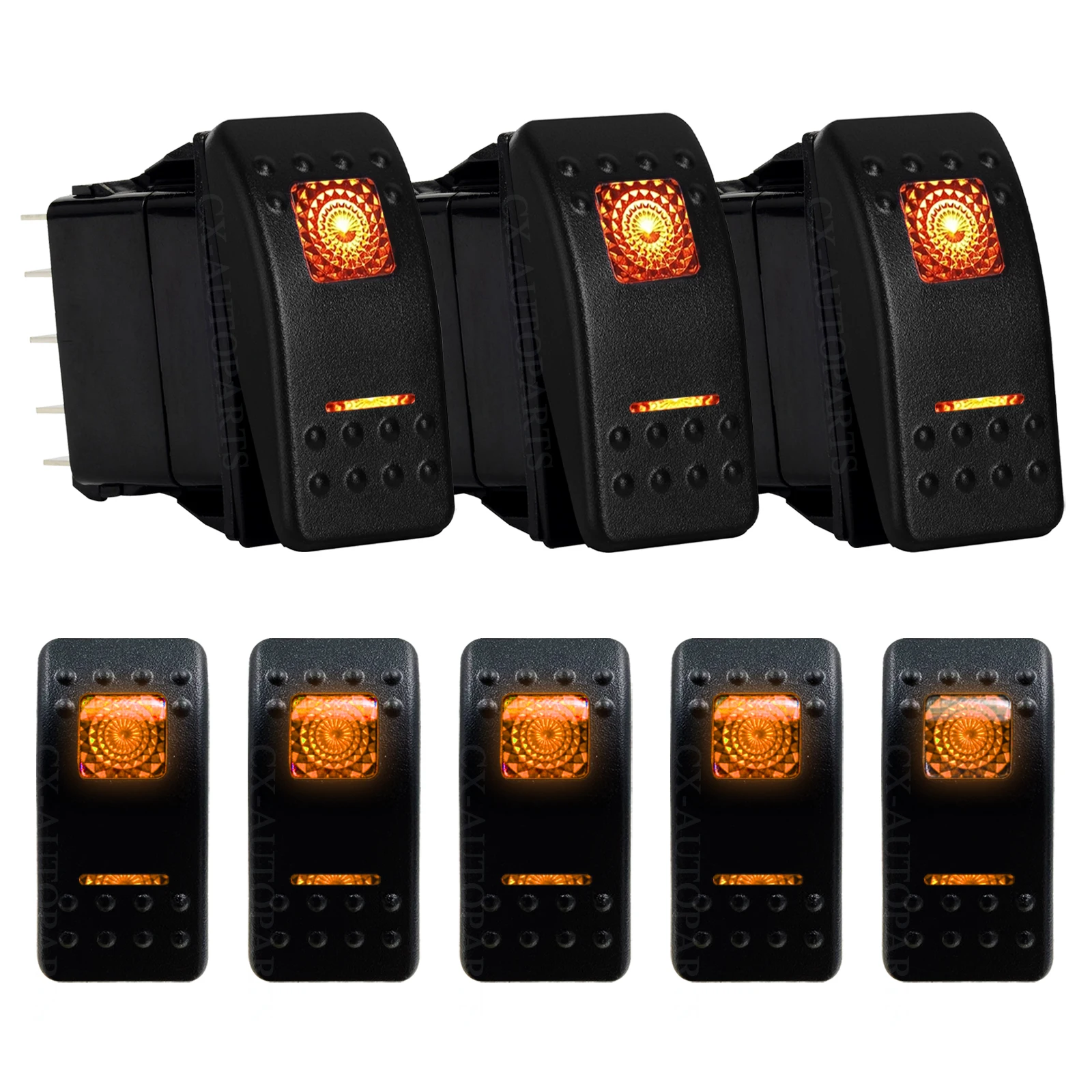 Waterproof Marine Rocker Switch 12V 24V SPST ON-OFF DPDT ON OFF ON / OFF ON 3-Way Amber LED Toggle for Carling ARB RZR 4x4 RV