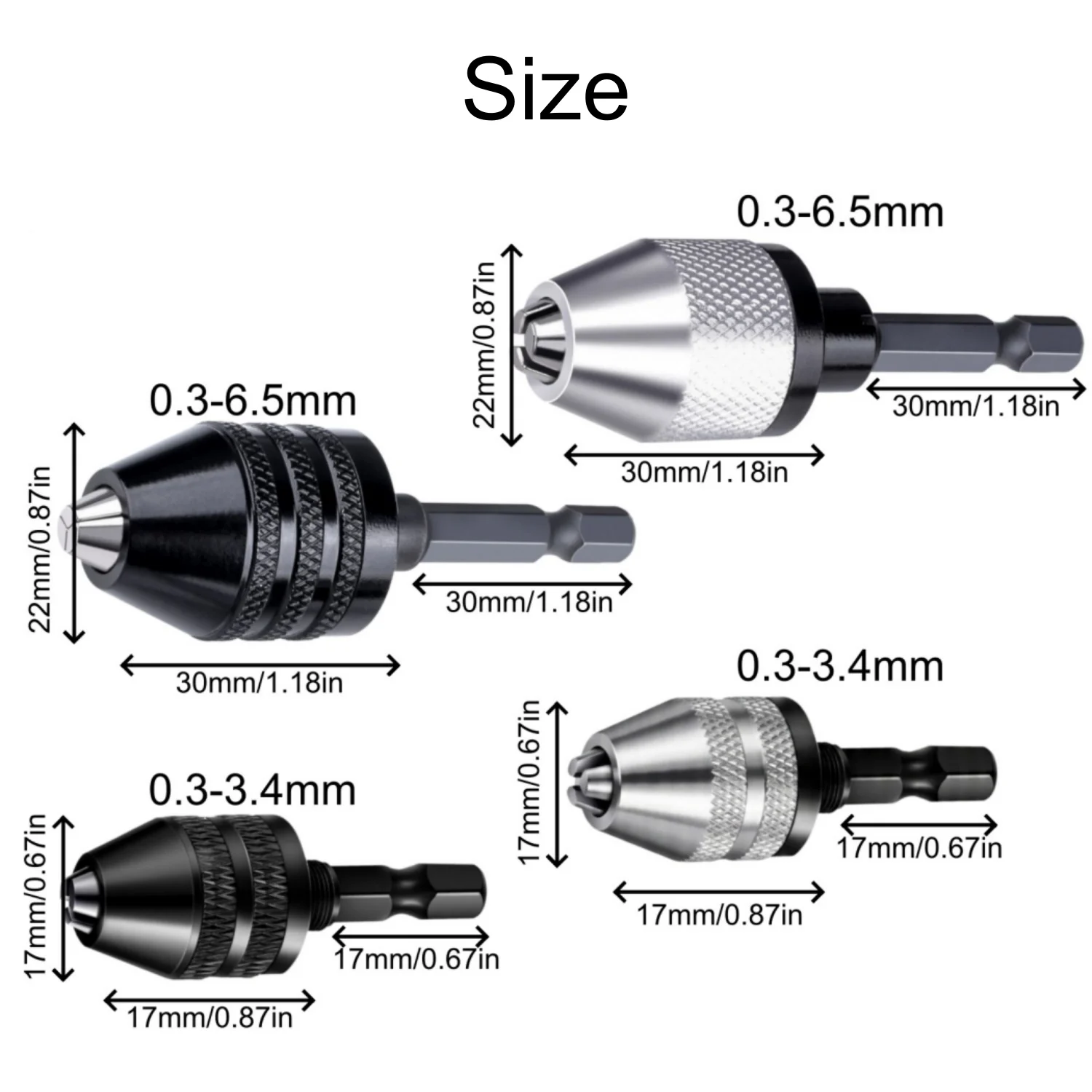 4Pcs Keyless Drill Chuck Adapter 0.3-6.5mm and 0.3-3.6mm 1/4 Hex Shank Drill Bit for Cordless Screwdriver and Power Drills view 6
