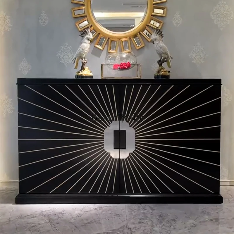 

04Light luxury retro solid wood living room decorative cabinet against the wall for home storage shoe cabinet