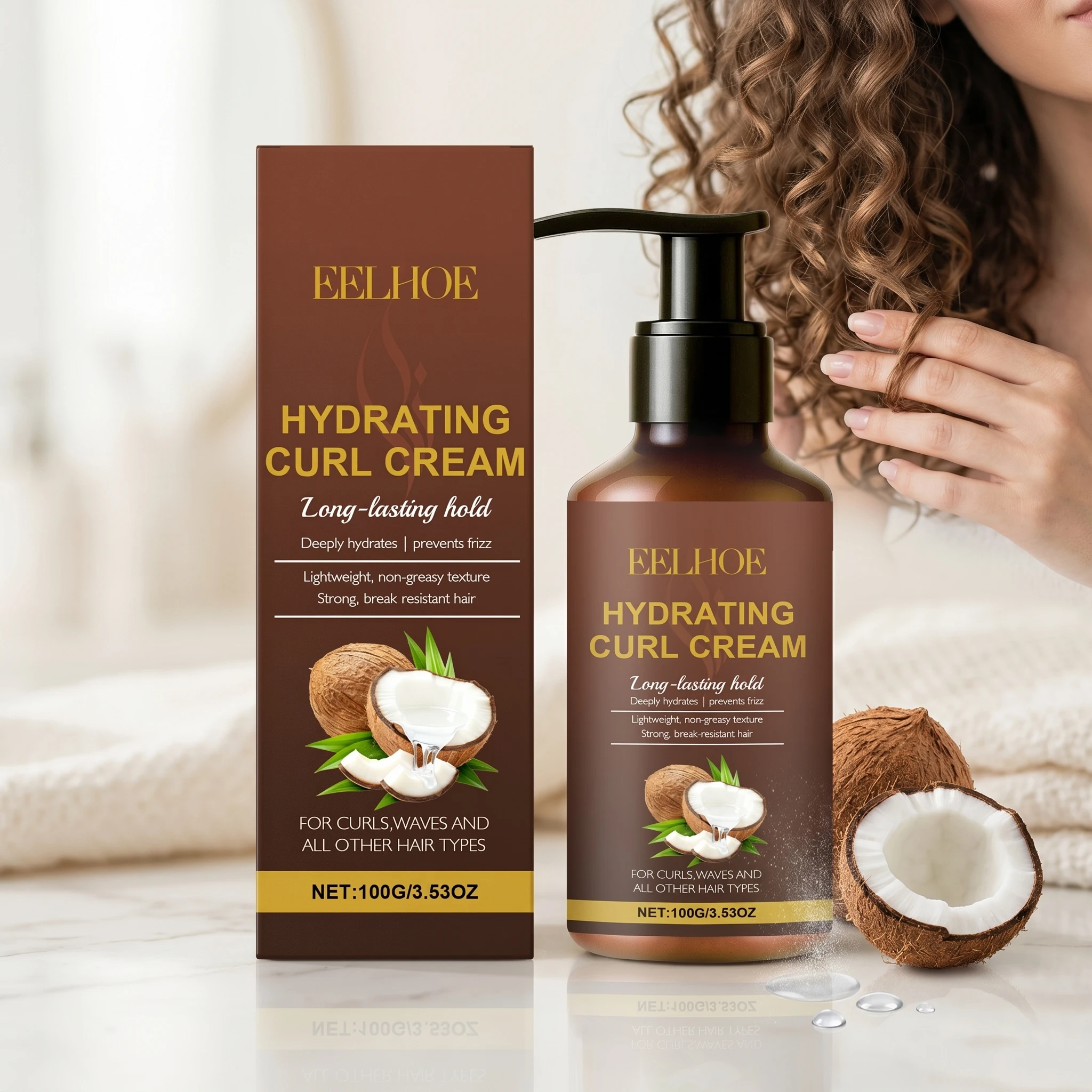 Curl Styling Cream Long Lasting Moisturize Smoothing Enhance Curly Elasticity Shine Lightweight Volumizing Wavy Curly Hair Cream