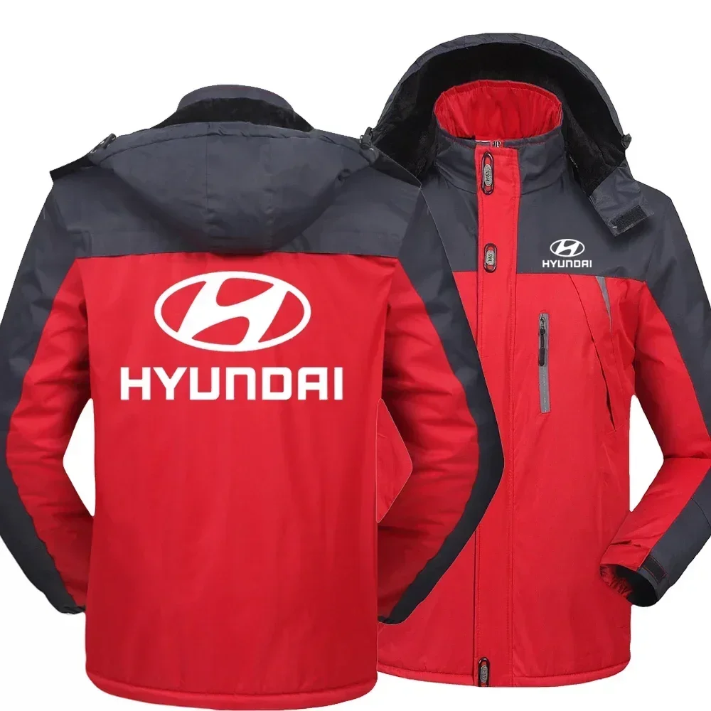 New Winter Fashion Men's Hyundai Car Logo Fleece Waterproof Jackets Thicken Hoodies Zipper Warm High Quality Outwear