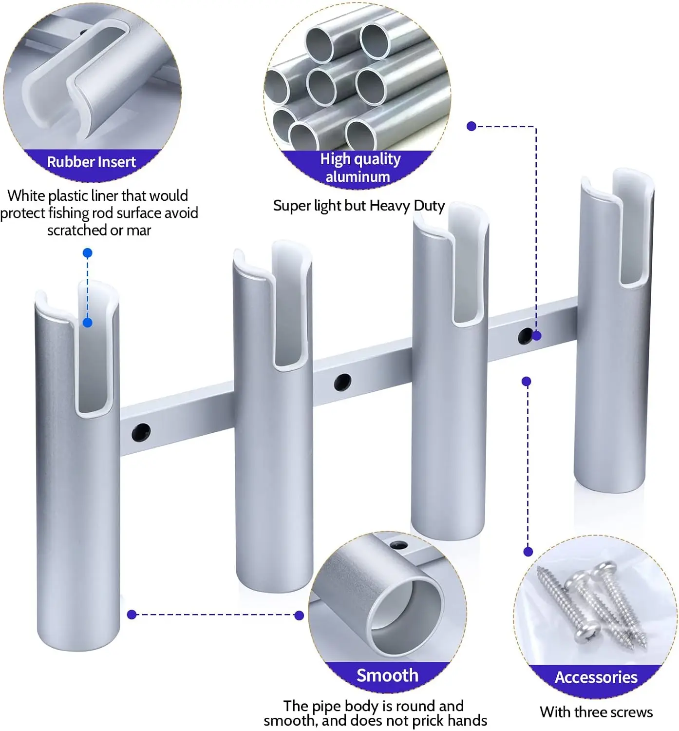 Aluminium Fishing Rod Holders for Boat, Wall-Mounted Fishing Pole Roof Rod Rack,Surf Fishing Rod Holder for Truck, Boats & Yacht