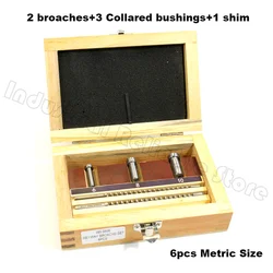 6pcs HSS Keyway Broach Set Metric Size A- 2mm 3mm Broaches 6/8/10 Collared Bushings with Shims CNC Cutting Tools