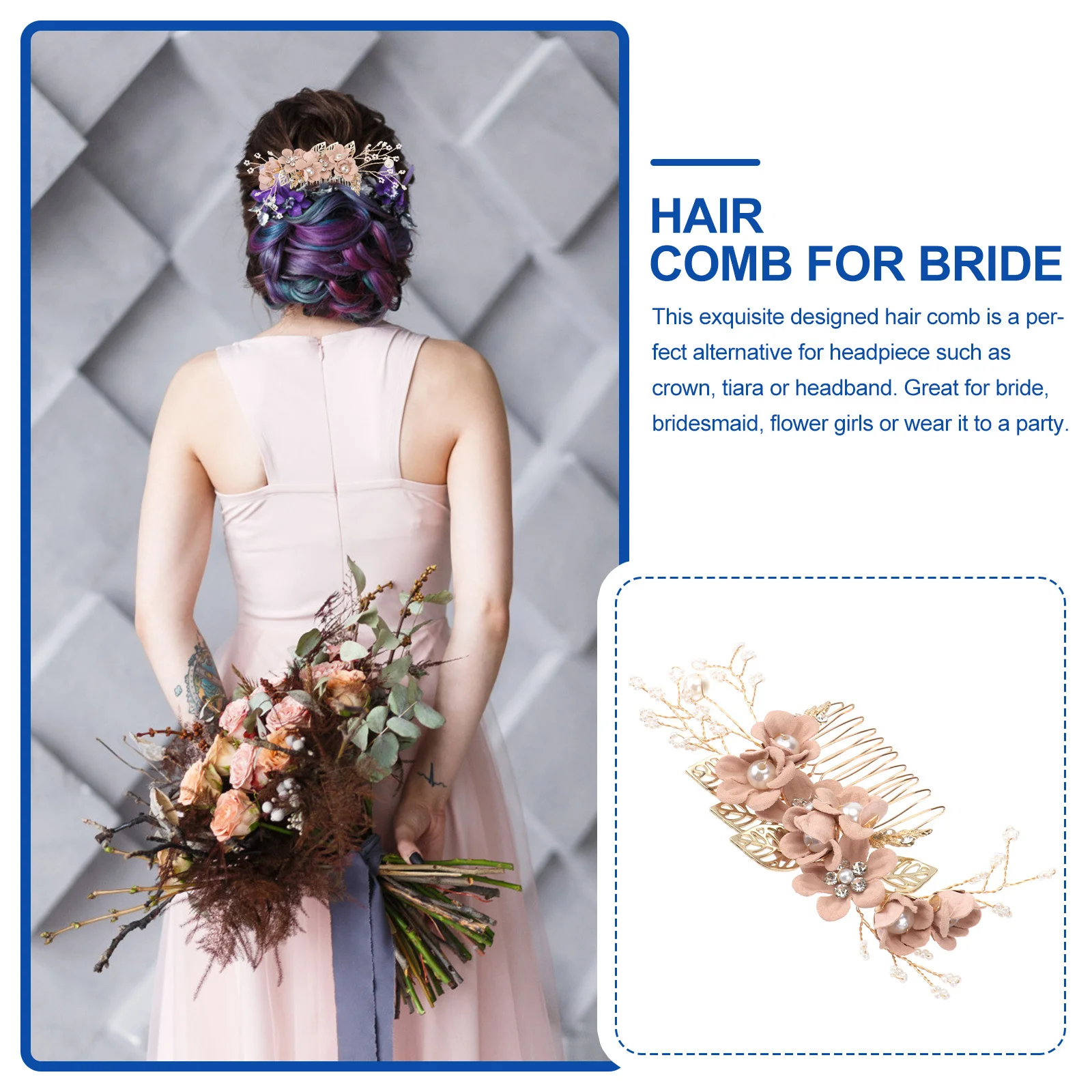 

Wedding Hair Comb Crystal Bridal Accessories Pink Purple Veil Bridesmaid Prom Party Tiara Hairstyle Decor Elegant For Bride