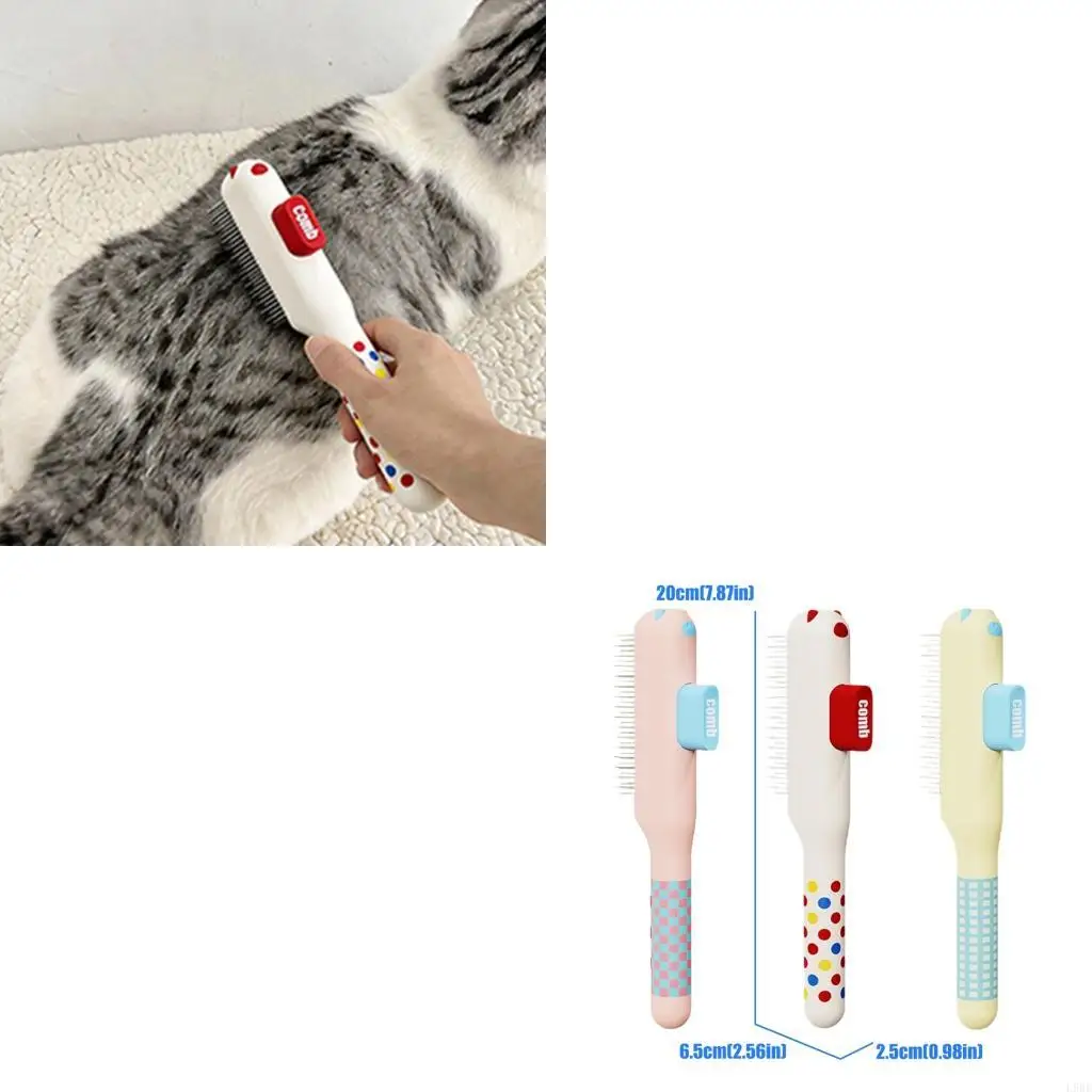 L9BE Daily Kitten Grooming Comb with Fine Tooth Metal Teeth, Press Button Hair Release, and Coat Maintenance for Shedding Season
