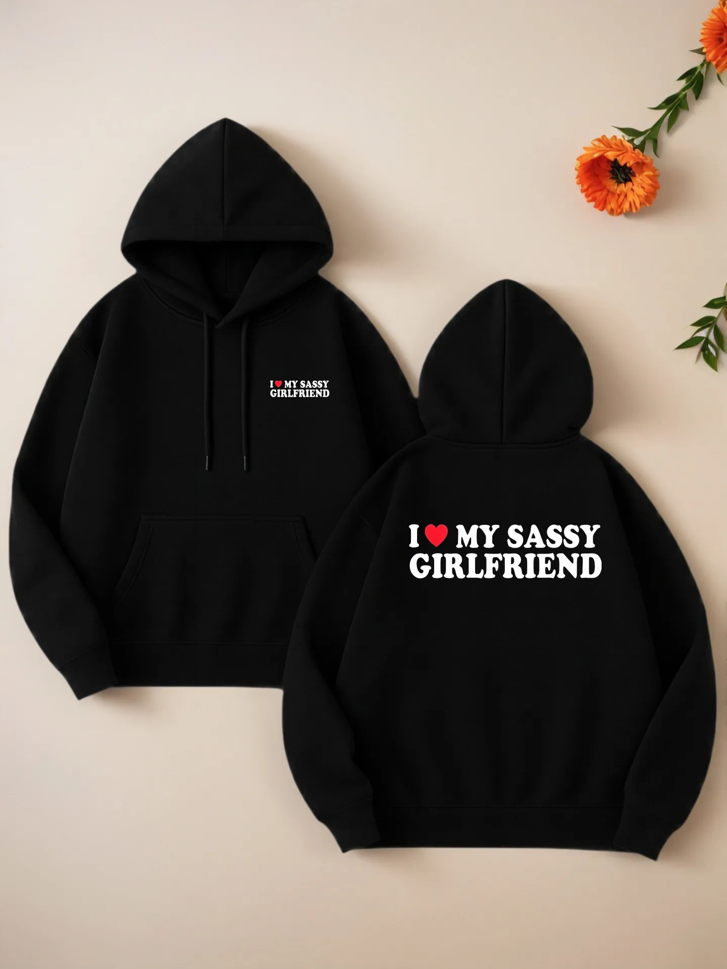 

Essential Hoodie, I Love My Sassy Girlfriend Letter Print, Casual Style, Soft Fabric, Casual Everyday Wear, For Men