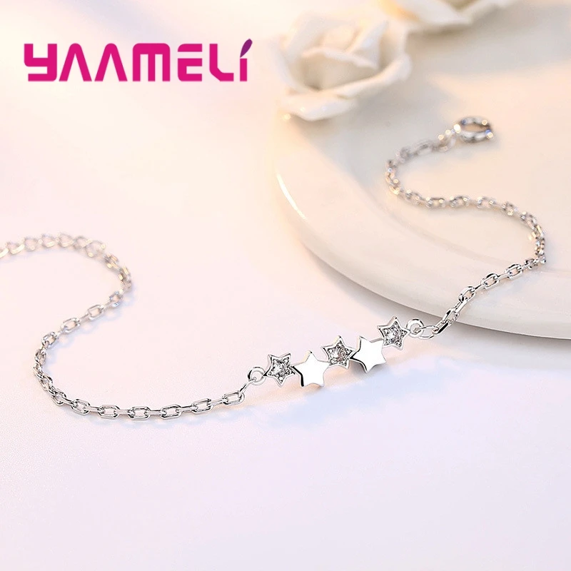 New Fashion Pentagram Design Charms Bracelet For Women Genuine 925 Sterling Silver Crystal Star Bracelets Bangles