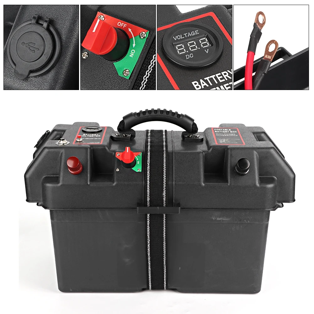 

Plastic Trolling Motor Power Center Station Battery Box USB &amp 12V Port Trolling Battery Box
