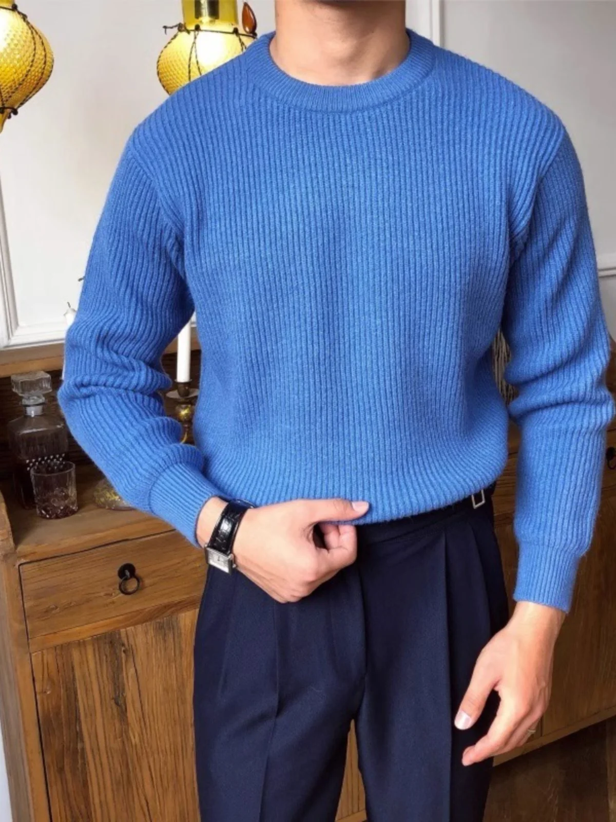 

Модный брендовый мужской вязаный свитер Thiened Long Sve round Ne, повседневный универсальный осенне-зимний трикотаж, корейский ретро-сла