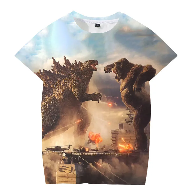 Summer 3D Printed Dinosaur Monster Shirt Boys and Girls Kong Cosplay Short Sleeve Outdoor Party T-Shirt New Movie Costume Tops