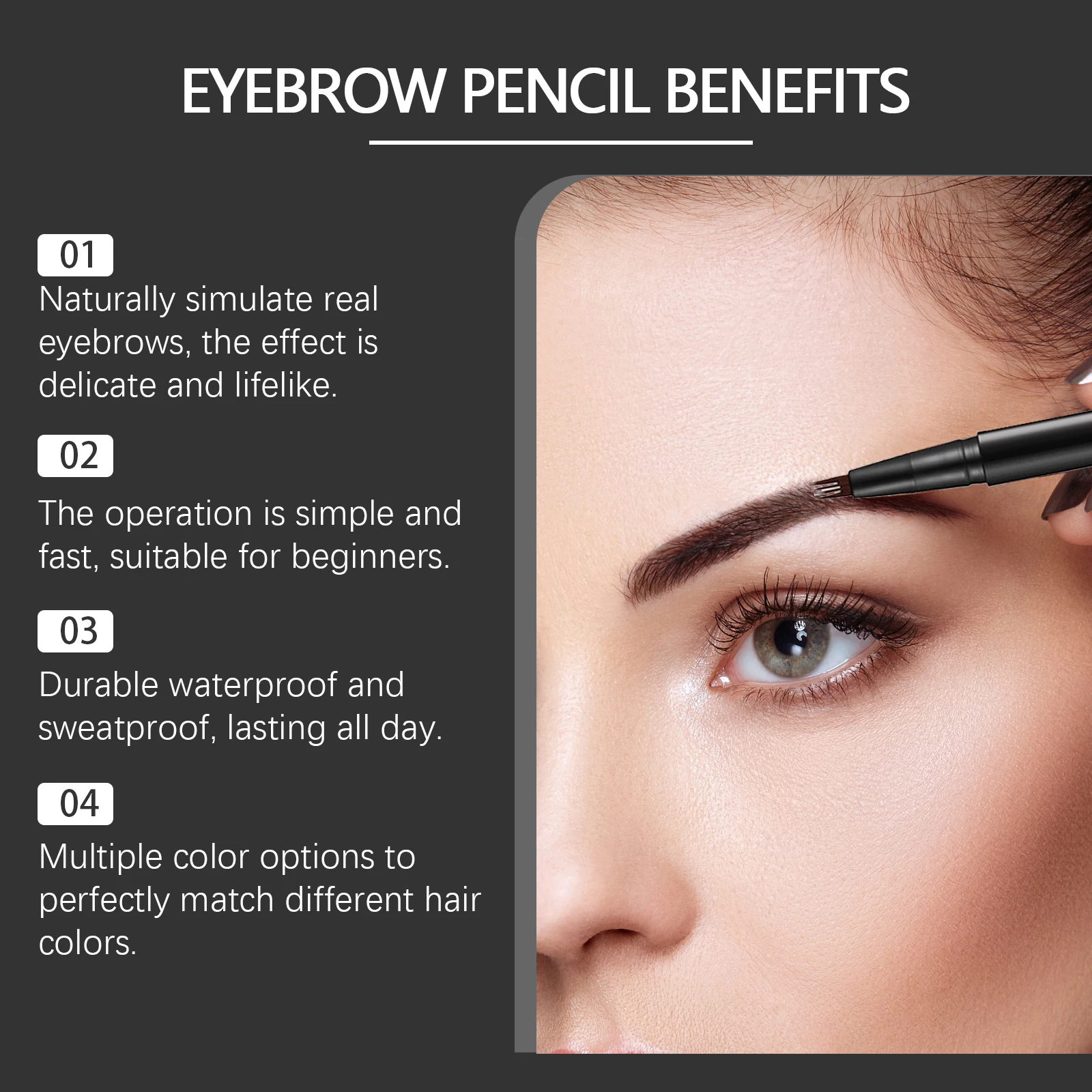 Eyebrow Pencil Ultra Fine 4 Claw Design Natural Brow Shape Long-Lasting Waterproof Sweatproof Beginner-Friendly Portable Black