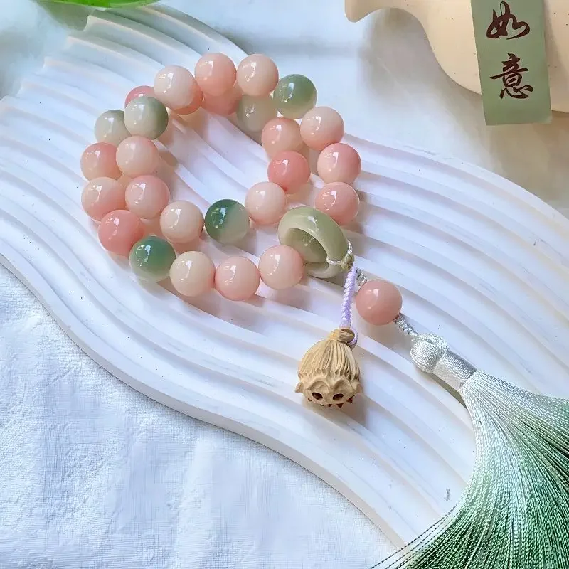 

Original New Summer Lotus Bodhi Root Handheld 14mm Round Bead New Chinese Ancient Style Lotus Canopy Tassel Cute Gril HandString