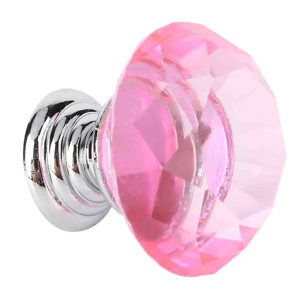 

ZK40 10PCS 30mm Pink Crystal Glass Door Knobs For Drawer Cabinet Kitchen