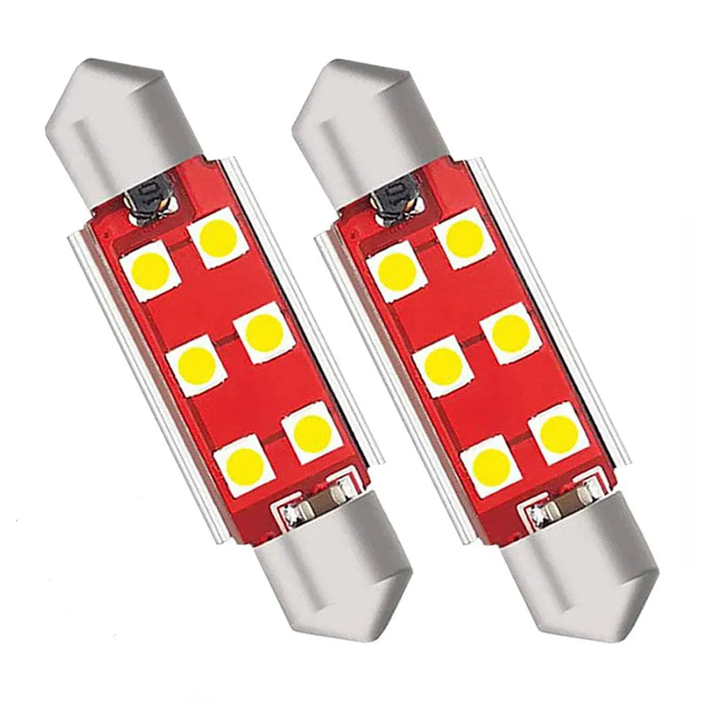 2 Stuks 41Mm Auto-interieur Lampen Wit 12V SMD-1W Autolichten 6LED Auto Rv Interieur Koepel Lamp reading Bollen Universele