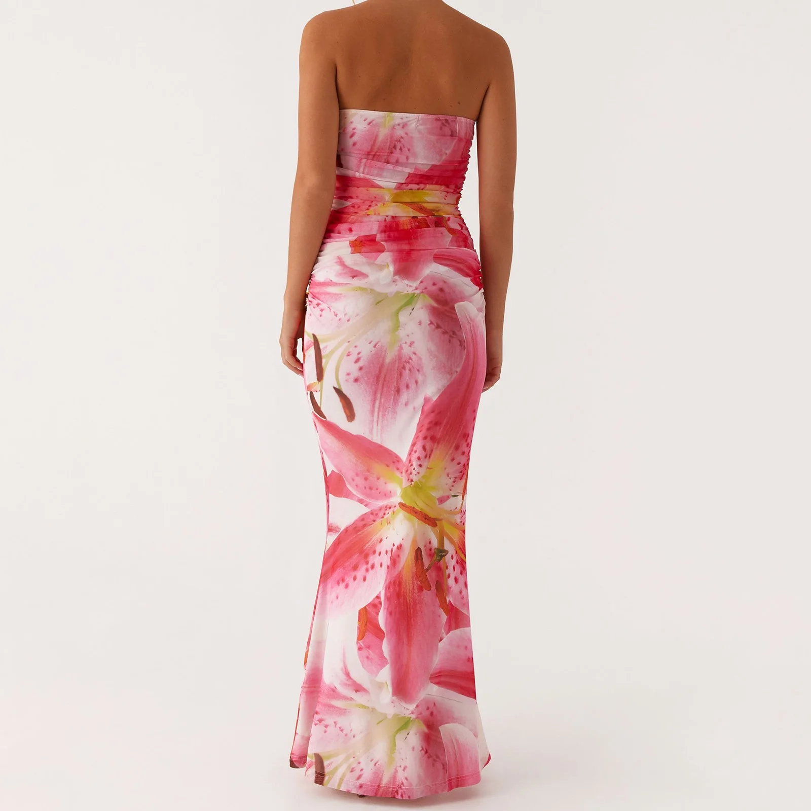 Nueva moda mujer vestido tubo de verano Color sólido/estampado Floral sin tirantes espalda descubierta ceñido vestido largo para ropa de calle S M L