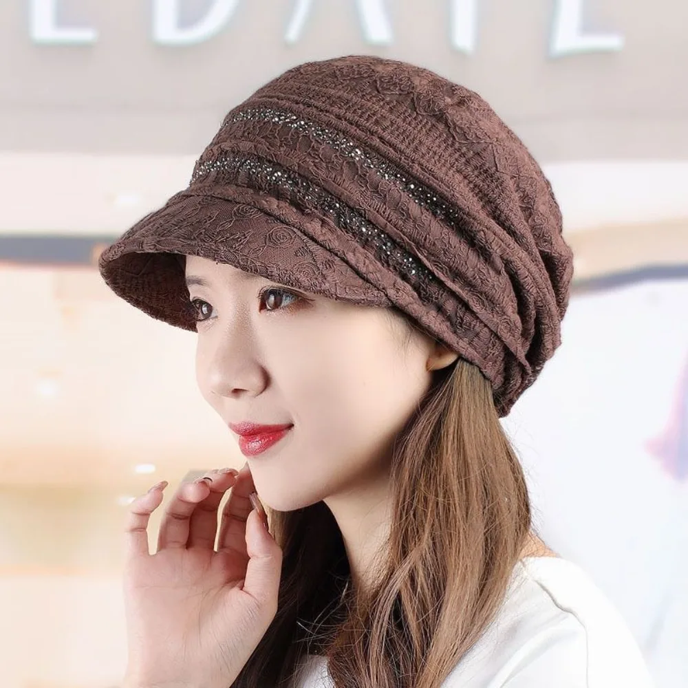 Hollow Out Flower Beanie Cap Breathable Embroidery Women Baseball Cap Brim Caps Casual Turban Beanies Hat Autumn Summer