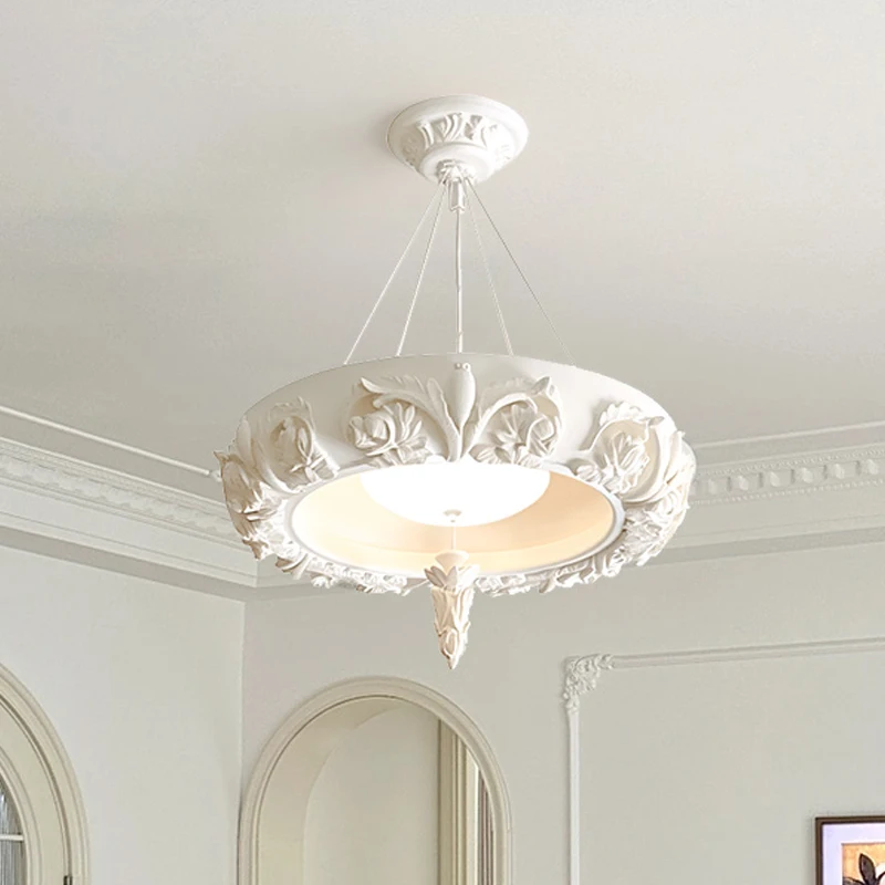 AiPaiTe French Classical Led Chandelier White Resin Gypsum Rounded Pendant lamp Changeable Living room Dining room Bedroom Light