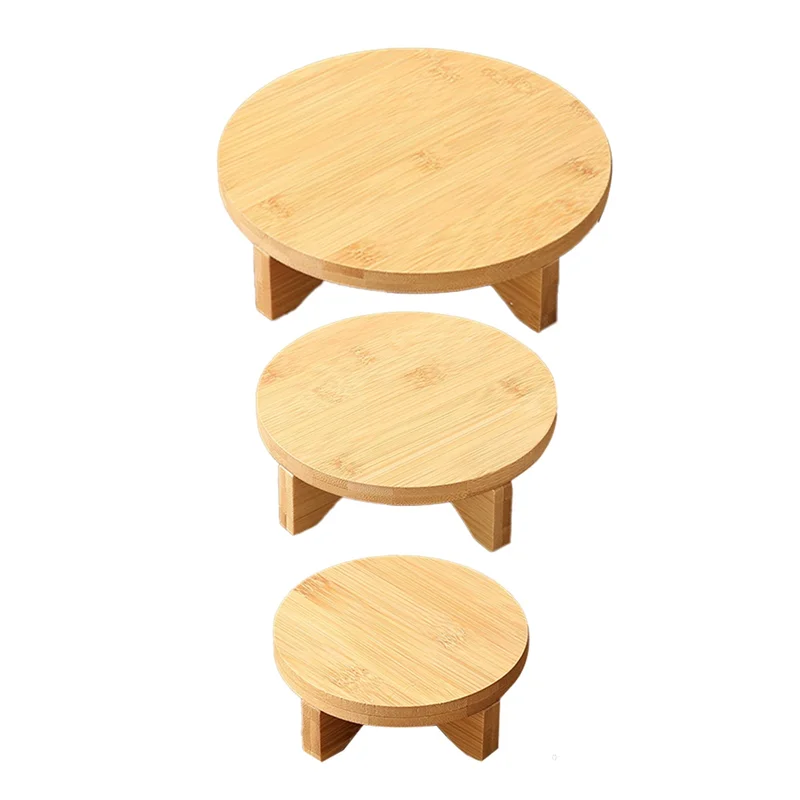 A50I 3Pcs Wood Plant Stand Indoor Outdoor Round Wood Riser For Decor Wooden Stool Display Stand Flower Pot Holder