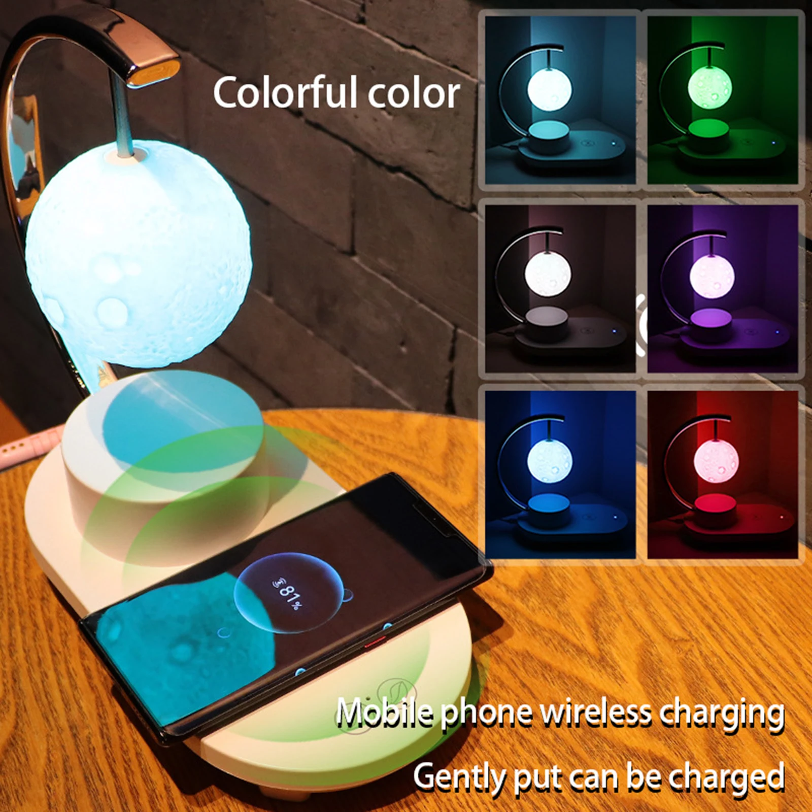 3 In 1 Led Colorful Atmosphere Night Light with Bluetooth Speaker Support Cell Phone Wireless Charging At Bedroom Bedside Lamp