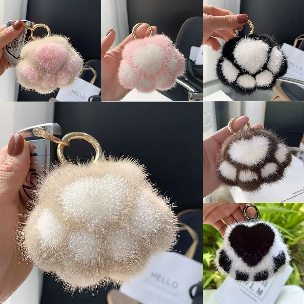 Kawaii Cute Cat Paw Keychain Animal Paw Fluffy Car Key Ring Soft Bag Pendant Charms New Year Gift