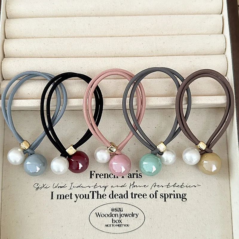 Korean Style Colorful Beaded Elastic Hair Ties Minimalist Elegant Ponytail Holders Trendy Versatile Women Daily Gift Hair Bands