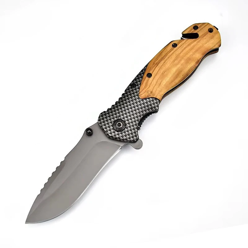 Cuchillo plegable de caza 3Cr13Mov, hoja de acero inoxidable, cuchillos para exteriores, mango de madera para supervivencia, Camping táctico, 1 ud.