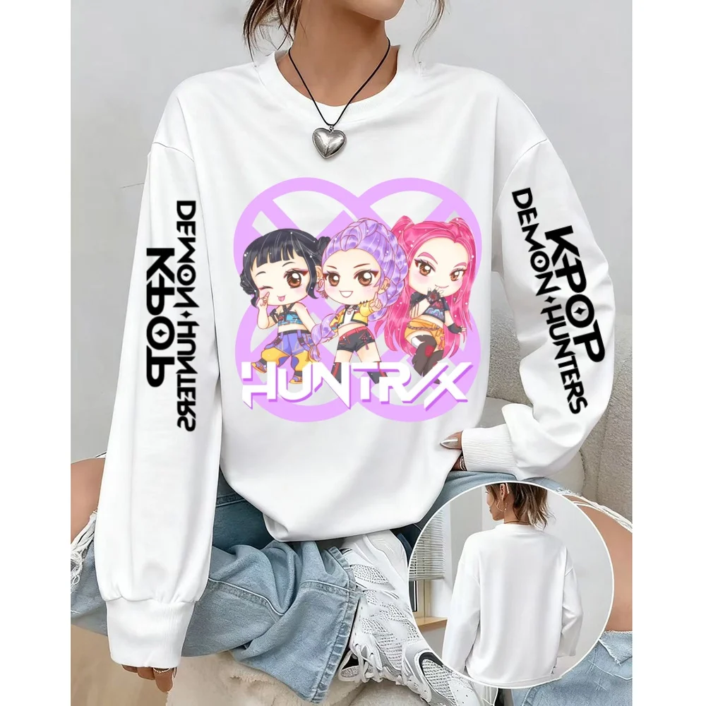 プラスサイズ カジュアル スウェットシャツ レディース K-pop デーモンハンターズ プリント 長袖 ラウンドネック プルオーバー