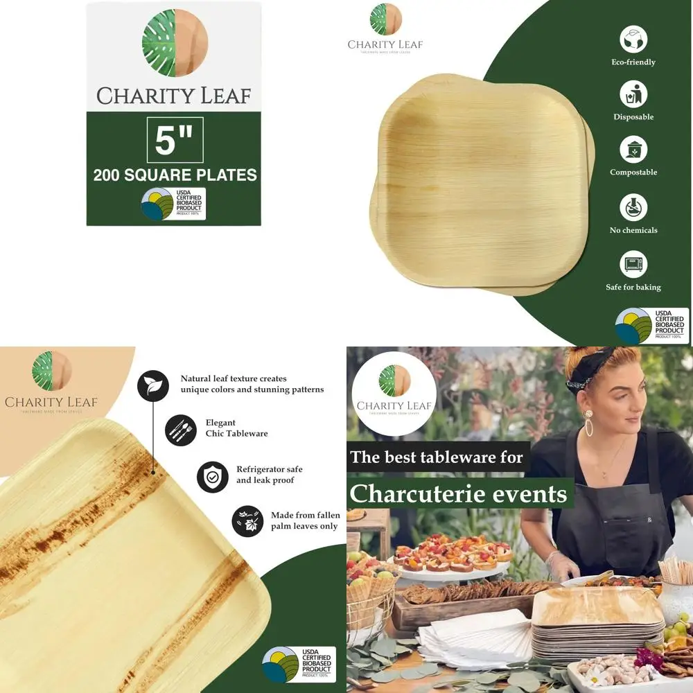 

Экологичные 5-квадратные тарелки с пальмовыми листьями (упаковка из 200 штук) — одноразовые тарелки в бамбуковом стиле для свадеб, общественного питания и мероприятий