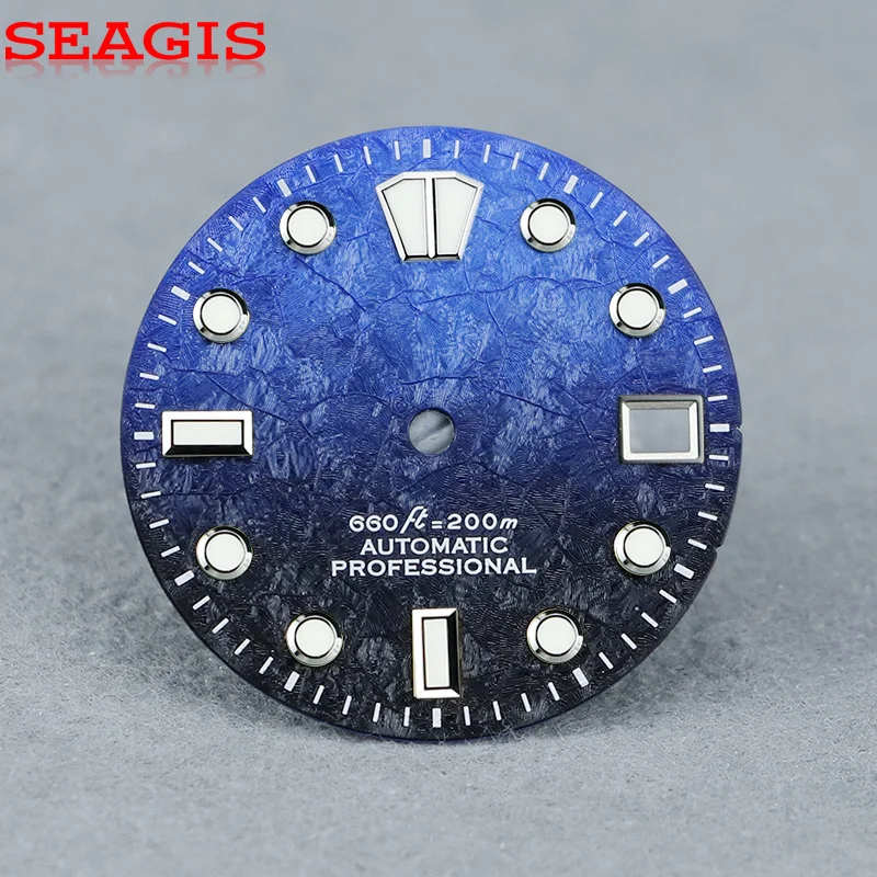 SEAGIS NH35 dial gradient dial ice crystal pattern 28.5mm watch dial blue luminous NH35/NH34  NO Logo