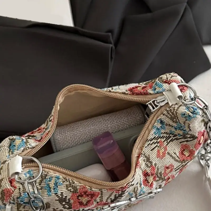 X5XA Shoulder Bag for Women Floral Print Slings Hobos Handbag Retro Clutches Purse with Zipper Closure for Evening Party