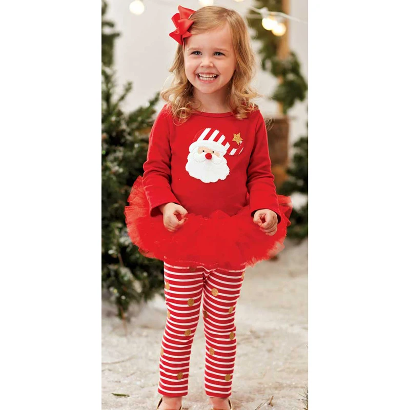 Children\'s Christmas suit girls Santa Claus long-sleeved striped trousers skirt suit two-piece spring and autumn