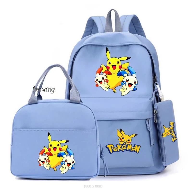 Nowy MINISO Zestaw Pikachu Pokémon 3Pcs Bookbag Plecak dla dzieci Chłopcy Dziewczynki Torby szkolne Torba na ramię Torba na lunch Codzienne plecaki