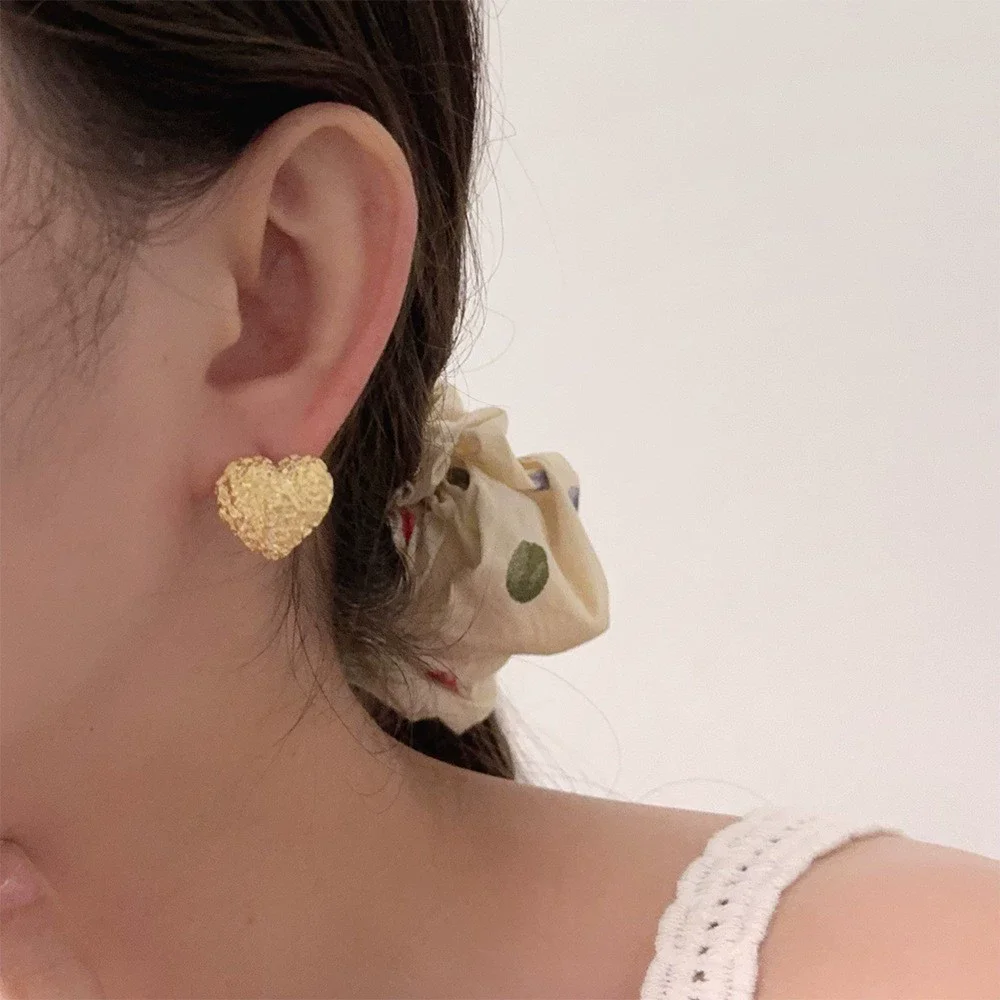 Kshmir Metallic Textured Drape Love Heart Dangle Earrings for Women Gold Silver Plated Copper Alloy Casual Party Jewelry