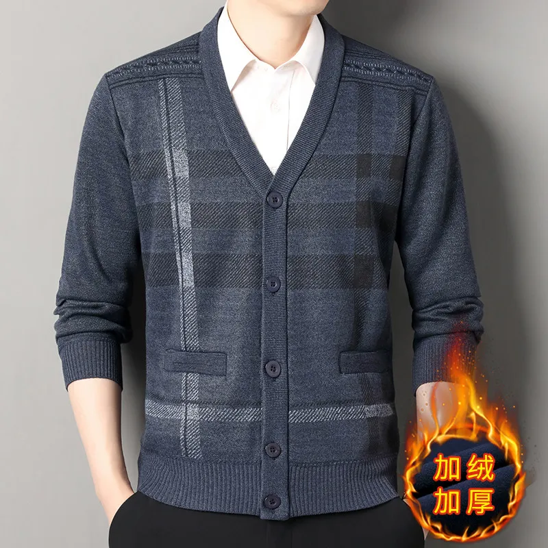 Vintage Men Knitted Cadigan Men's Casual Fashion Button Up Sweaters Coats V Collar Cardigans Jackets Autumn Winter Jumper Coat — zdjęcie 4