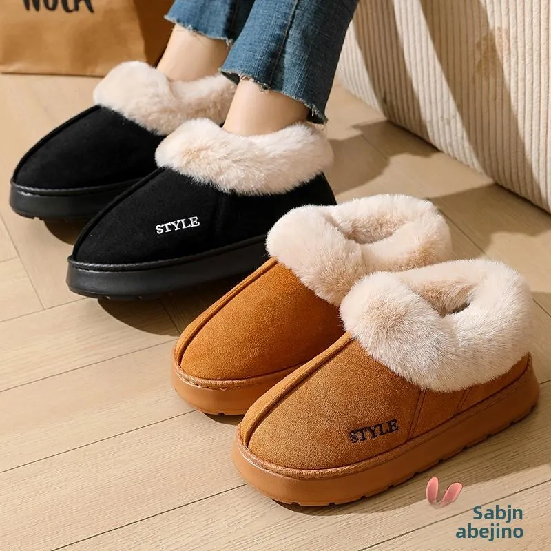 

Мужские хлопковые тапочки с мехом, теплые зимние домашние тапочки с круглым носком, нескользящие, на подошве из ЭВА