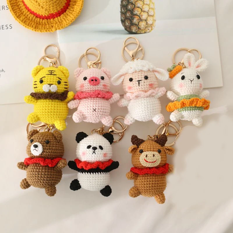 Cute Knitting Doll Keychains Creative Crochet Small Bear Keyrings For Car Keys Accessories Kawaii Rabbit Keyrings Wholesale