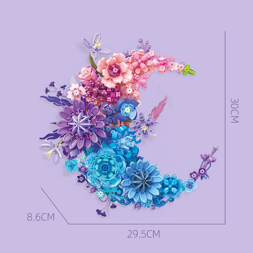 ตัวต่อสร้างสรรค์ 977 ชิ้น ชุดดอกไม้พระจันทร์แสนโรแมนติก ดอกไม้อมตะ แบบจำลอง DIY MOC บล็อกตกแต่งผนังบ้าน ของขวัญ