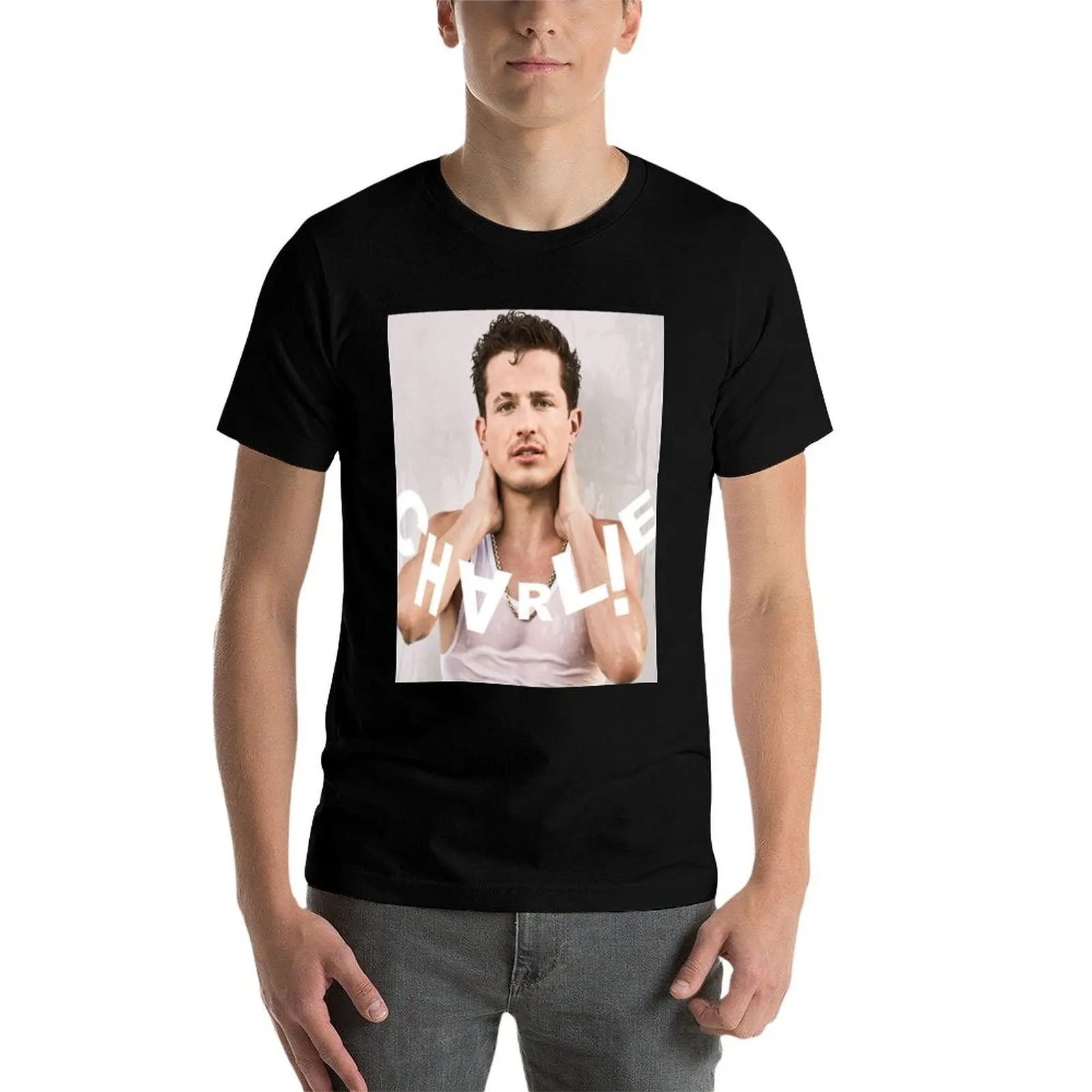 เพลง - เสื้อยืด Charlie puth พลัสขนาดเสื้อยืดสีดําล้วนวินเทจแห้งเร็วผู้ชาย