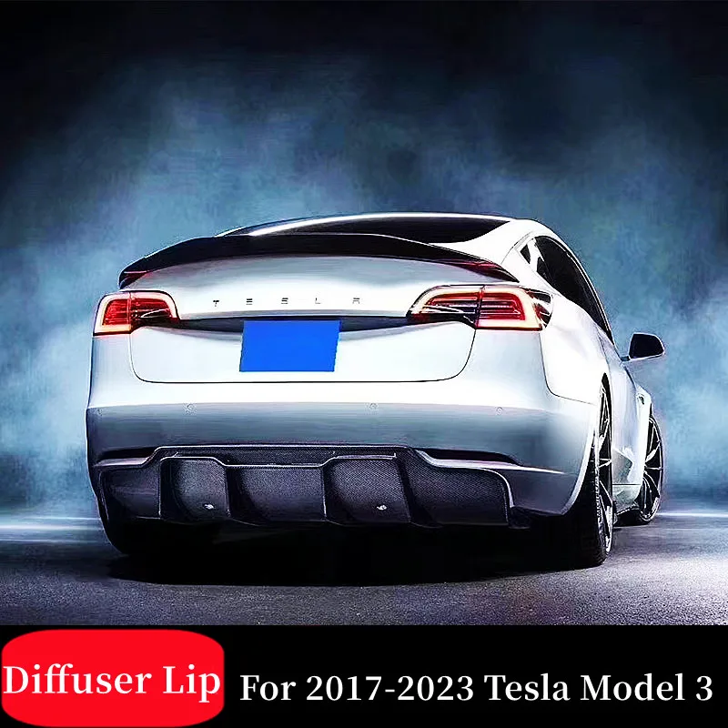 

For 2017 18 19 20 21 22 23 Tesla Model 3 Carbon Fiber Rear Bumper Lower Diffuser Lip Spoiler Splitter Chin Tuning Accessories