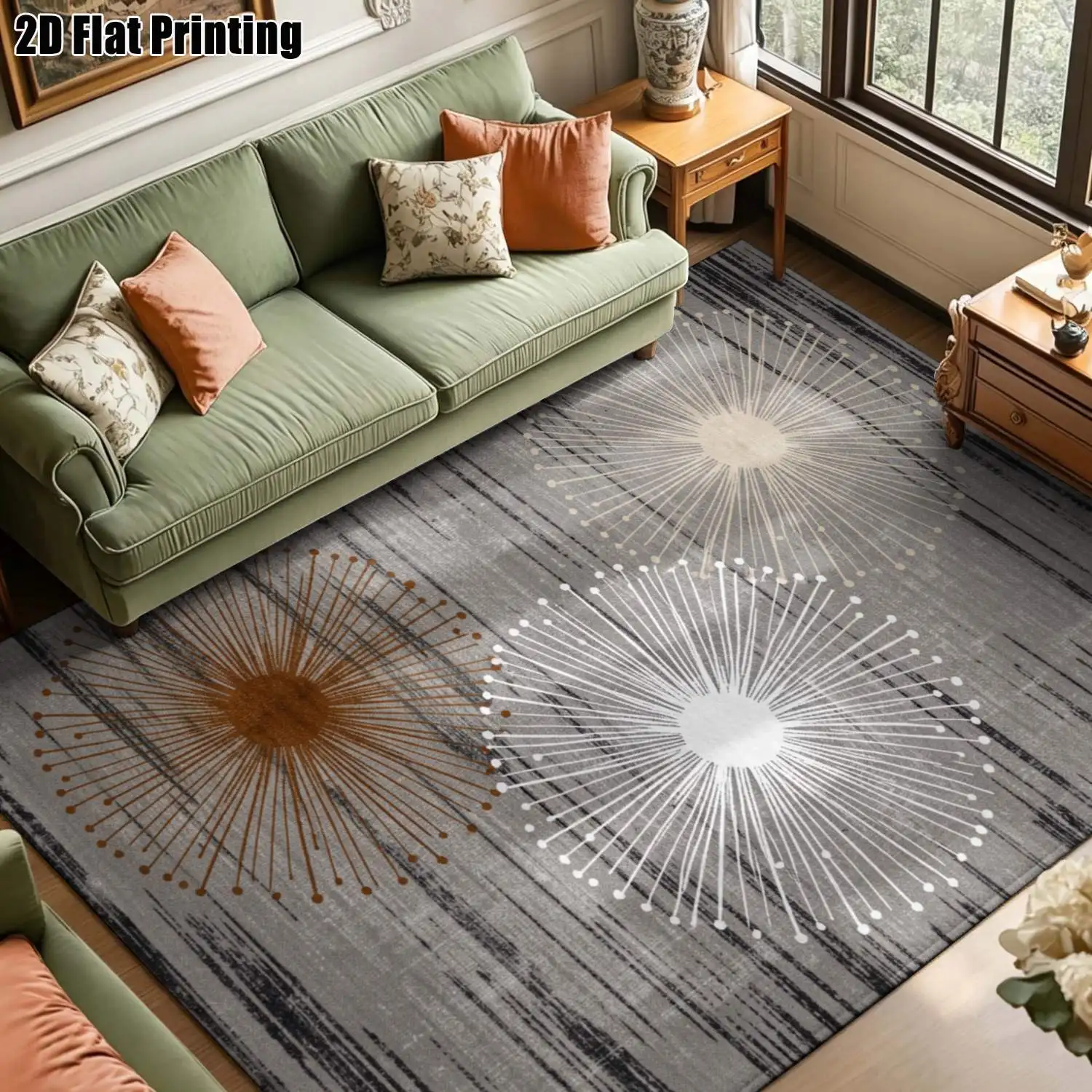 1Pc 2D Printed Gray-Brown Radial Starburst Pattern Carpet, Modern Simple Style, for Nordic Decor, Multi-Size, Machine Washable, for Entrance, Dining Room, Foyer, Bedroom, Study, Living Room