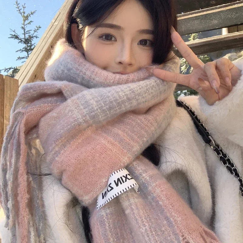 

Korean Plaid Scarf for Women Thick Warm Autumn Winter Shawl Neck Scarf Stylish Student Accessory