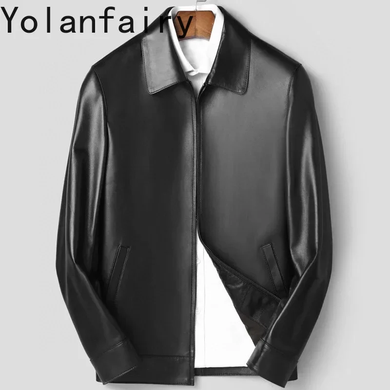 YOLANFAIRY Genuine Leather Sheepskin Mens Jacket Autumn Short Coats Fashion Smart Casual Jackets Sizes M-5XL Chamarras De Piel