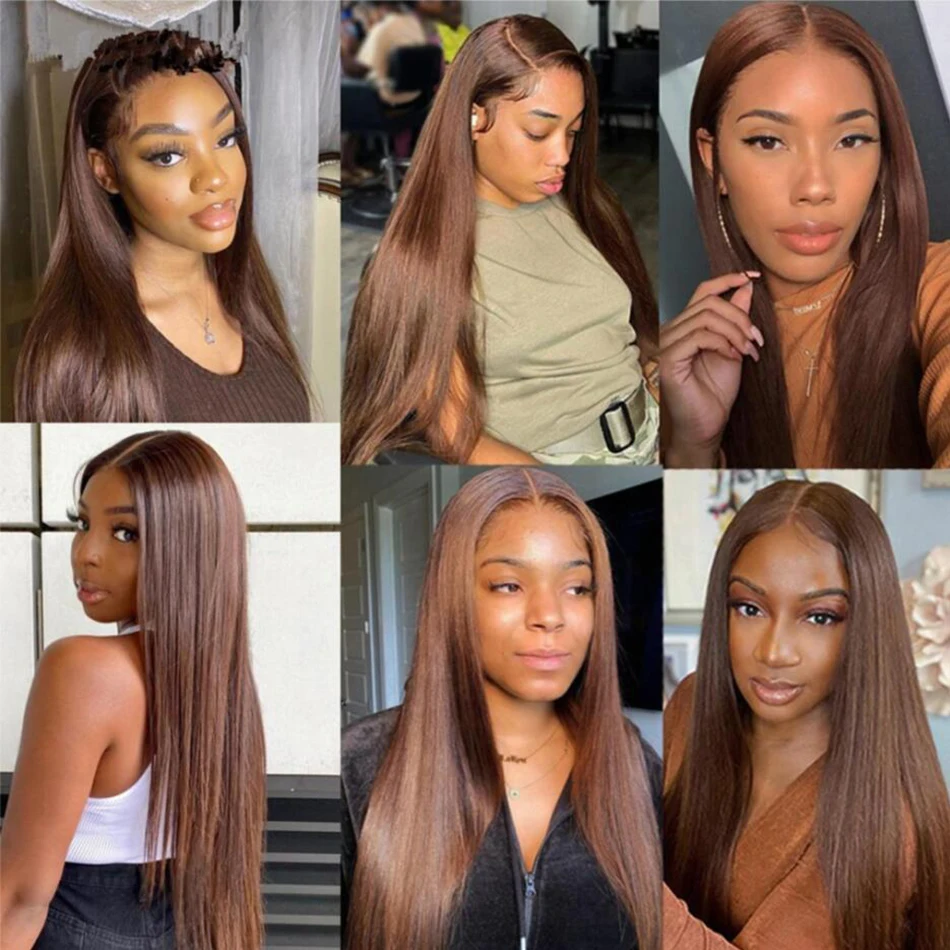 4# Colored Wigs Chocolate Brown 13X4 HD Lace Front Wig Malaysian Straight Transparent Lace Frontal Wig Human Hair Wigs