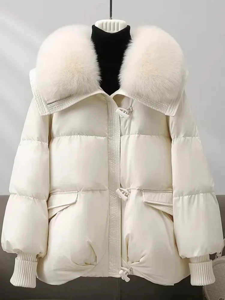 Parkas cálidas con Cuello de piel para Mujer, chaqueta acolchada, abrigo corto grueso, ropa de calle, Tops de manga larga con bolsillos, invierno, nuevo