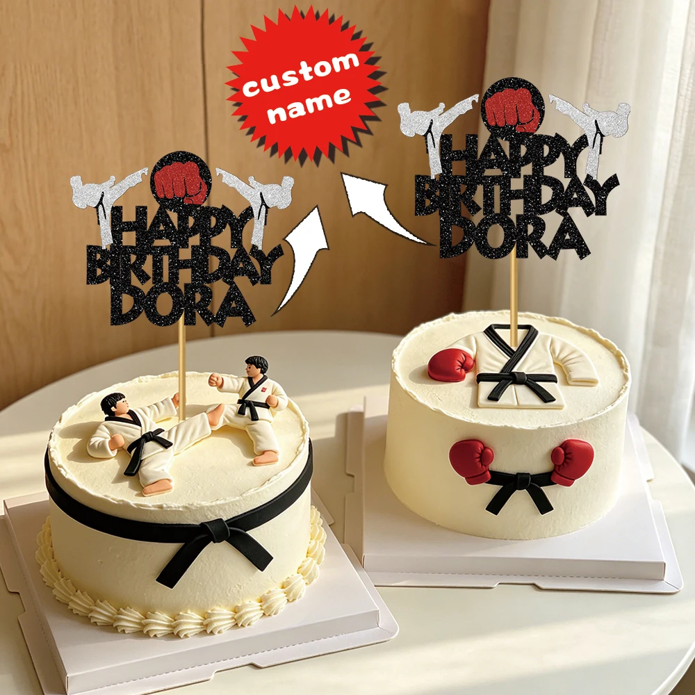 1pcs Personalized Birthday Martial Arts Cake topper Custom Name  for Milestone Birthday Celebration Party Cake Decoration