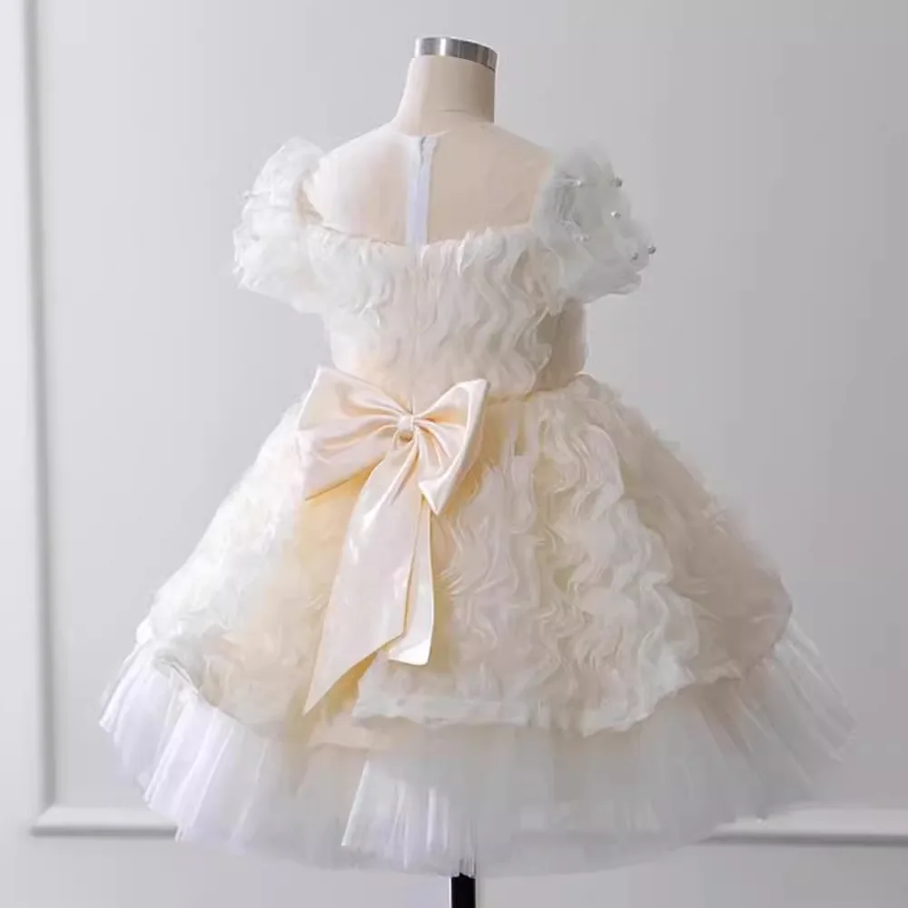 Robe de princesse bouffante en tulle pour filles, robe de demoiselle d'honneur Eid, robe de mariée élégante, premier anniversaire, nouveau