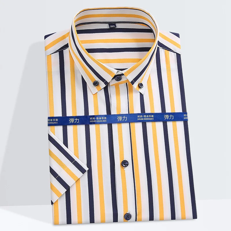 Camisa de Hombre Puning Guangdong, Corte Entallado, Manga Corta, a Rayas, Casual, de Negocios, Cómoda, Transpirable, Ligera, Estampada
